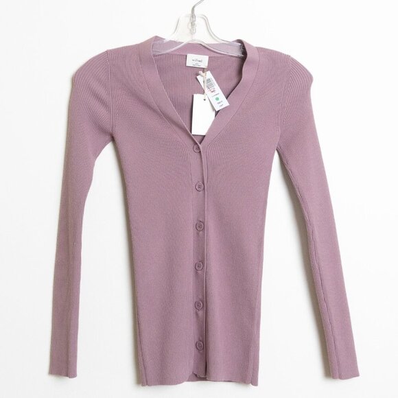 Aritzia Wilfred Cardigan V Neck Sweater Soft Knit Slim Claremont Pink Purple - Picture 3 of 14